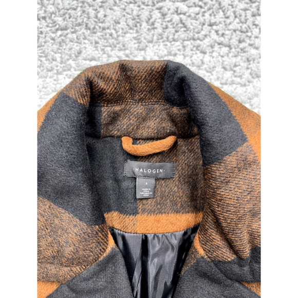 Nordstrom Halogen Pea Coat Womens Small Buffalo Plaid Chore Jacket Heavy Copper - Picture 3 of 12